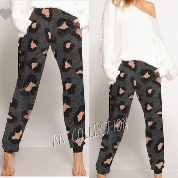 AA COLLECTION Pants - Leopard Print Joggers Pants drawstring S-L